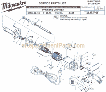 Page A Diagram and Parts List for 5196-55 SER A40A Milwaukee Sander Grinder