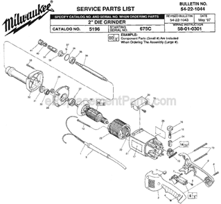 Page A Diagram and Parts List for 5196 SER 675C Milwaukee Die Grinder