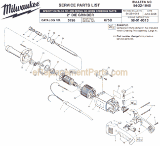 Page A Diagram and Parts List for 5196 SER 675D Milwaukee Sander Grinder