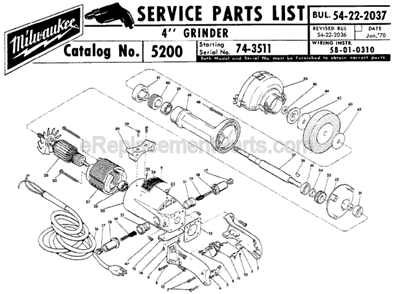 Page A Diagram and Parts List for 5200 SER 74-3511 Milwaukee Sander Grinder