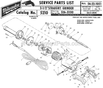 Page A Diagram and Parts List for 5210 SER 526-3200 Milwaukee Sander Grinder