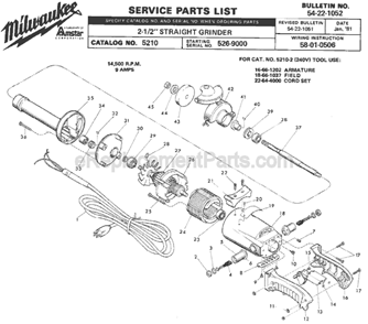 Page A Diagram and Parts List for 5210 SER 526-9000 Milwaukee Sander Grinder