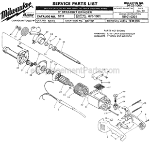 Page A Diagram and Parts List for 5211 SER 676-1001 Milwaukee Sander Grinder