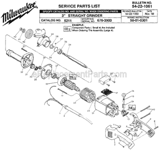 Page A Diagram and Parts List for 5211 SER 6763900 Milwaukee Sander Grinder