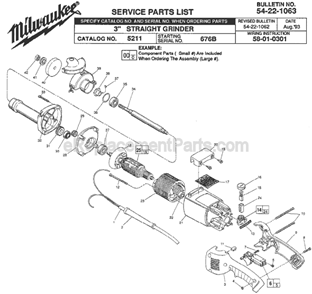 Page A Diagram and Parts List for 5211 SER 676B Milwaukee Sander Grinder