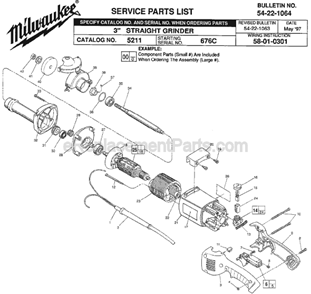 Page A Diagram and Parts List for 5211 SER 676C Milwaukee Sander Grinder