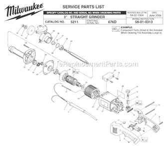 Page A Diagram and Parts List for 5211 SER 676D Milwaukee Sander Grinder