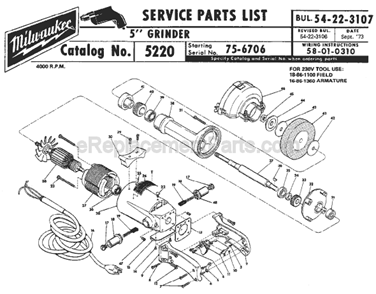 Page A Diagram and Parts List for 5220 SER 75-6706 Milwaukee Sander Grinder