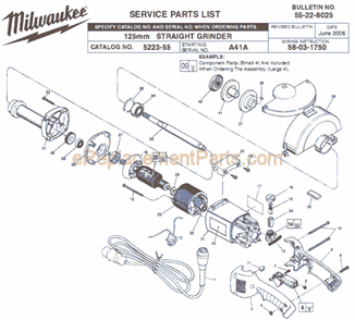 Page A Diagram and Parts List for 5223-55 SER A41A Milwaukee Sander Grinder