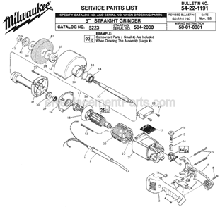 Page A Diagram and Parts List for 5223 SER 584-2000 Milwaukee Sander Grinder