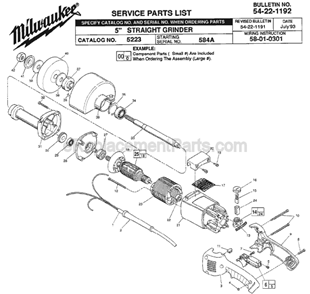 Page A Diagram and Parts List for 5223 SER 584A Milwaukee Sander Grinder