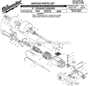 Page A Diagram and Parts List for 5223 SER 584B Milwaukee Sander Grinder