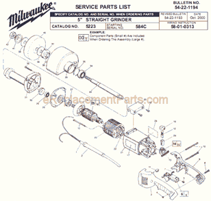 Page A Diagram and Parts List for 5223 SER 584C Milwaukee Sander Grinder