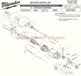 Page A Diagram and Parts List for 5223 SER 584D Milwaukee Sander Grinder