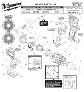 Fig-0 Diagram and Parts List for 2602-22CT C15B Milwaukee Cordless Drill