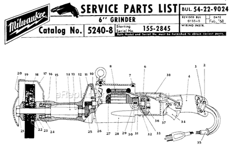 Page A Diagram and Parts List for 5240-8 SER 155-2845 Milwaukee Sander Grinder