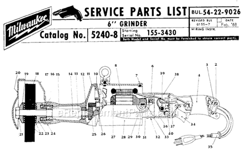 Page A Diagram and Parts List for 5240-8 SER 155-3430 Milwaukee Sander Grinder