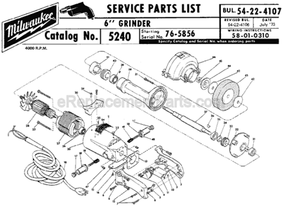 Page A Diagram and Parts List for 5240 SER 76-5856 Milwaukee Sander Grinder