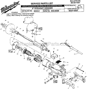 Page A Diagram and Parts List for 5243-2 SER 663-6600 Milwaukee Sander Grinder