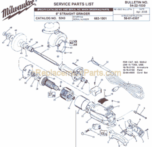Part Location Diagram of 23-44-0140 Milwaukee Brush Retaining Screw