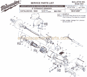 Page A Diagram and Parts List for 5243 SER 663-7651 Milwaukee Sander Grinder