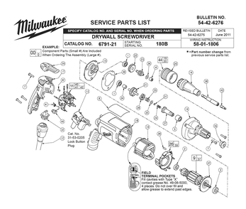 Fig-0 Diagram and Parts List for 6791-21 180B Milwaukee Electric Drill