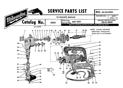 Fig-0 Diagram and Parts List for 6820 445-1001 Milwaukee Nibbler & Shears