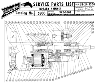 Page A Diagram and Parts List for 5300 SER 342-1001 Milwaukee Demolition Hammer