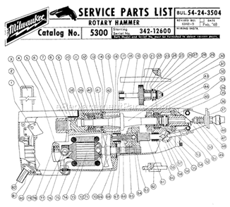 Page A Diagram and Parts List for 5300 SER 342-12600 Milwaukee Demolition Hammer
