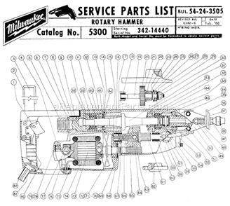 Page A Diagram and Parts List for 5300 SER 342-14440 Milwaukee Demolition Hammer