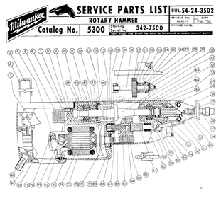 Page A Diagram and Parts List for 5300 SER 342-7500 Milwaukee Demolition Hammer