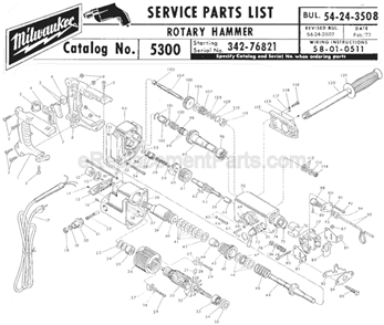 Page A Diagram and Parts List for 5300 SER 342-76821 Milwaukee Demolition Hammer