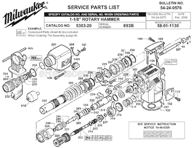 Page A Diagram and Parts List for 5303-20 SER 893B Milwaukee Demolition Hammer