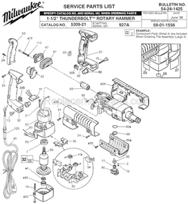 Page A Diagram and Parts List for 5309-21 SER 927A Milwaukee Demolition Hammer