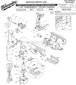 Page A Diagram and Parts List for 5311 SER 844B Milwaukee Demolition Hammer