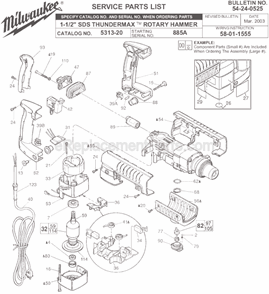 Page A Diagram and Parts List for 5313-20 SER 885A Milwaukee Demolition Hammer