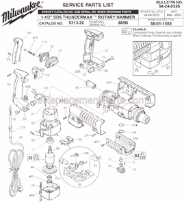 Page A Diagram and Parts List for 5313-20 SER 885B Milwaukee Demolition Hammer