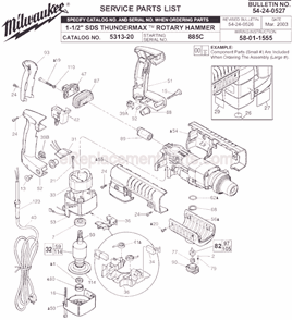 Page A Diagram and Parts List for 5313-20 SER 885C Milwaukee Demolition Hammer