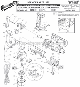 Page A Diagram and Parts List for 5313-20 SER 885D Milwaukee Demolition Hammer
