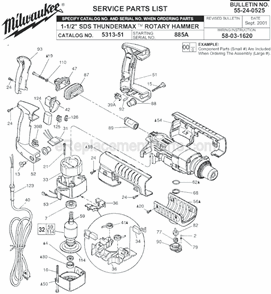 Page A Diagram and Parts List for 5313-51 SER 885A Milwaukee Demolition Hammer