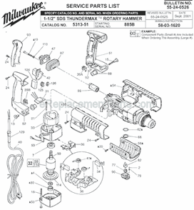 Page A Diagram and Parts List for 5313-51 SER 885B Milwaukee Demolition Hammer