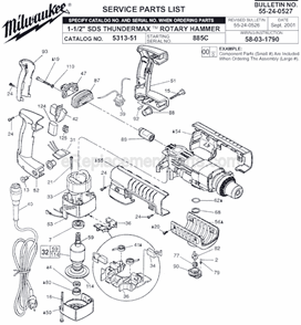 Page A Diagram and Parts List for 5313-51 SER 885C Milwaukee Demolition Hammer