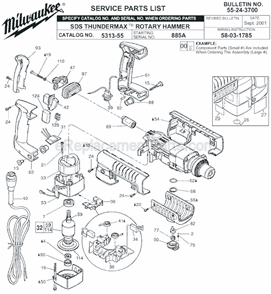 Page A Diagram and Parts List for 5313-55 SER 885A Milwaukee Demolition Hammer