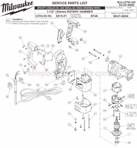 Page A Diagram and Parts List for 5314-21 SER 874A Milwaukee Demolition Hammer