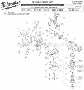 Page A Diagram and Parts List for 5315-51 SER 338A Milwaukee Demolition Hammer