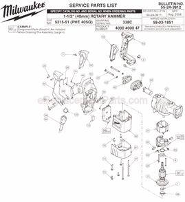 Page A Diagram and Parts List for 5315-51 SER 338C Milwaukee Demolition Hammer