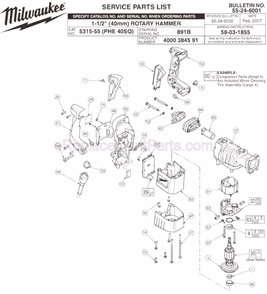 Page A Diagram and Parts List for 5315-55 SER 891B Milwaukee Demolition Hammer