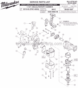 Page A Diagram and Parts List for 5315-55 SER 891C Milwaukee Demolition Hammer