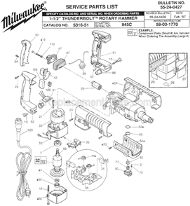 Page A Diagram and Parts List for 5316-51 SER 845C Milwaukee Demolition Hammer