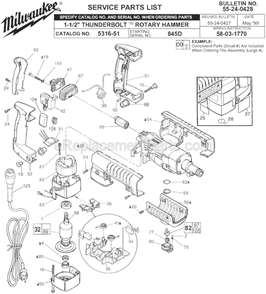Page A Diagram and Parts List for 5316-51 SER 845D Milwaukee Demolition Hammer